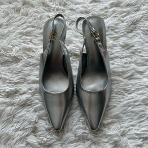 Ankis Silver Metallic Slingback Heels New In Box Size 10
